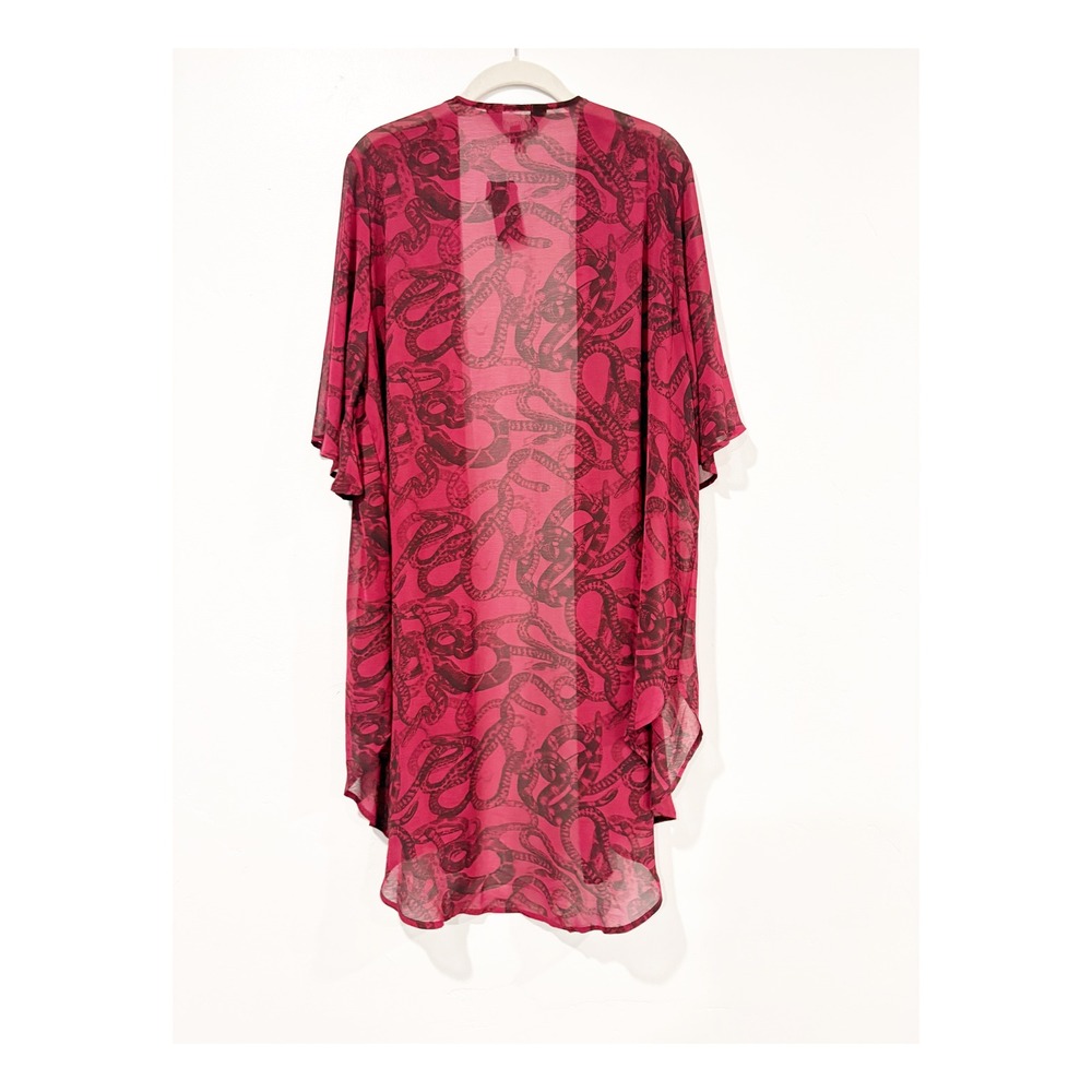 Torrid Nightfall Womens Red Black Snake Print Sheer Kimono Wrap Open Front - Picture 2 of 3